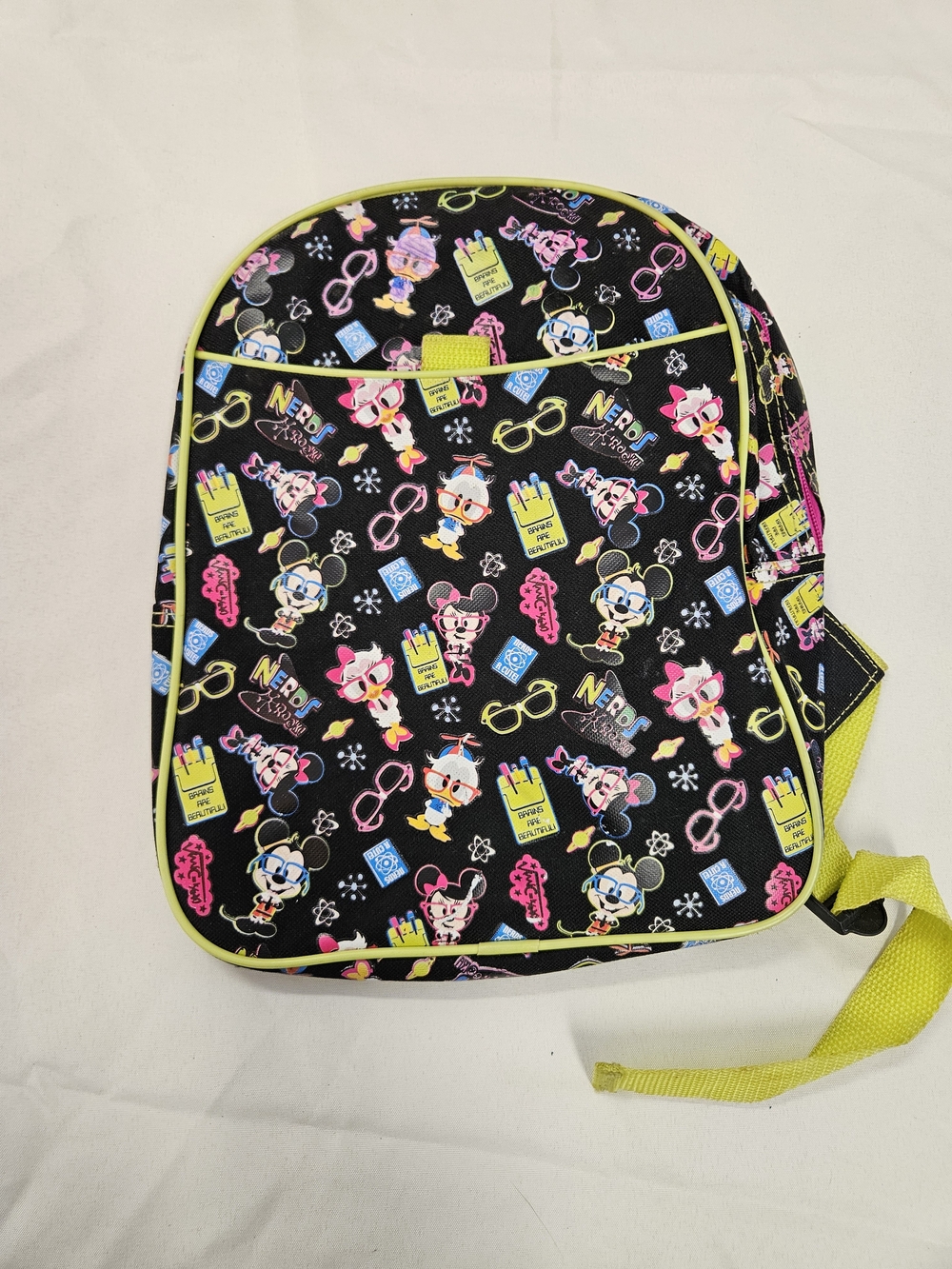 Disney Parks Mickey & Friends "Nerds Rock" Toddler Backpack Neon Green Geek